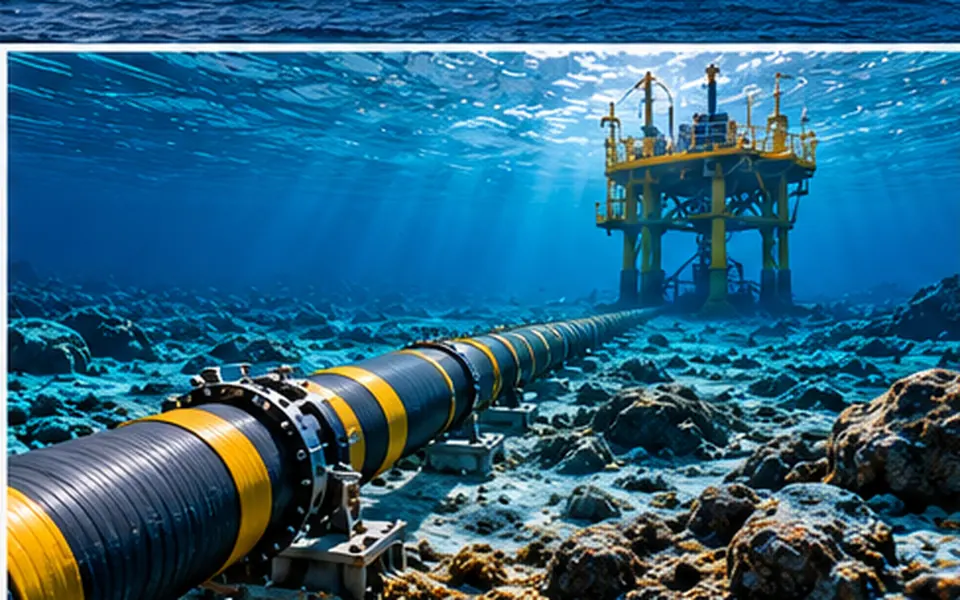 Ilustración de un cable submarino y una plataforma offshore